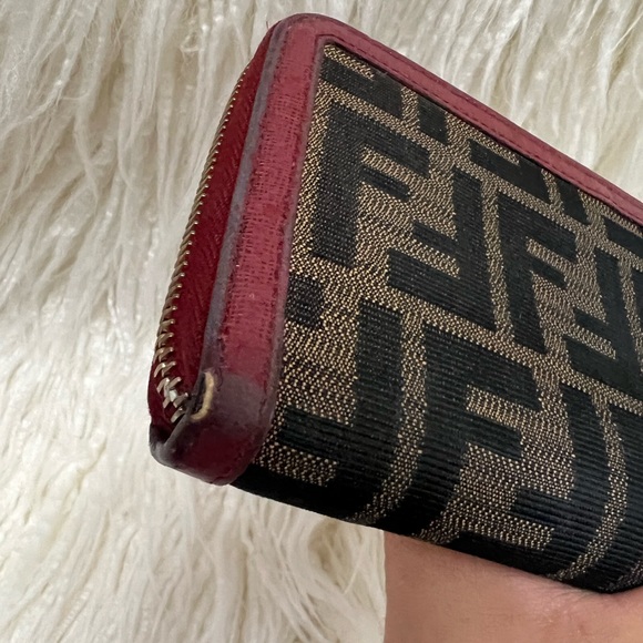 Fendi Burgundy Zucca Canvas Zip Around Wallet w/COA - Picture 6 of 17
